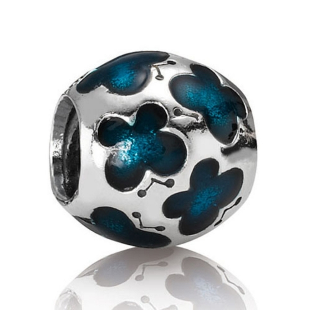 Pandora Retired Teal Enamel Butterfly with Sterling Silver Bead - 790438…